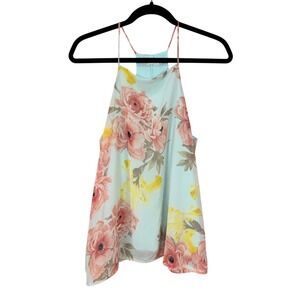Altar State Floral Halter Tank Top Women's Size L Mint Green Pink Yellow Flowers